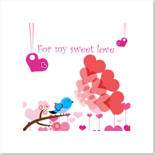 Love birds with hearts Posters and Art